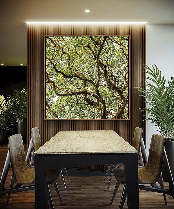 Quadro Quadrado Copa de Árvore com Galhos e Folhas Natureza Paisagem Canvas Moldura