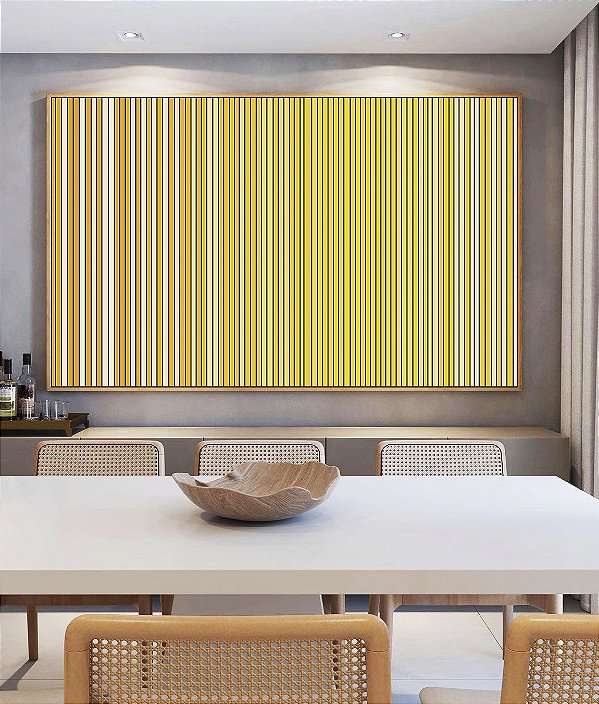 Quadro Horizontal Abstrato Degradê Listras Dourado Amarelo Ouro Areia Canvas Moldura