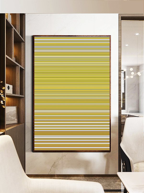 Quadro Vertical Abstrato Degradê Listras Dourado Amarelo Ouro Areia Canvas Moldura