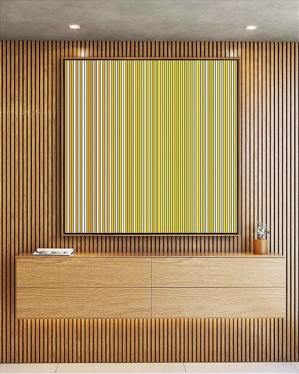 Quadro Quadrado Abstrato Degradê Listras Dourado Amarelo Ouro Areia Canvas Moldura
