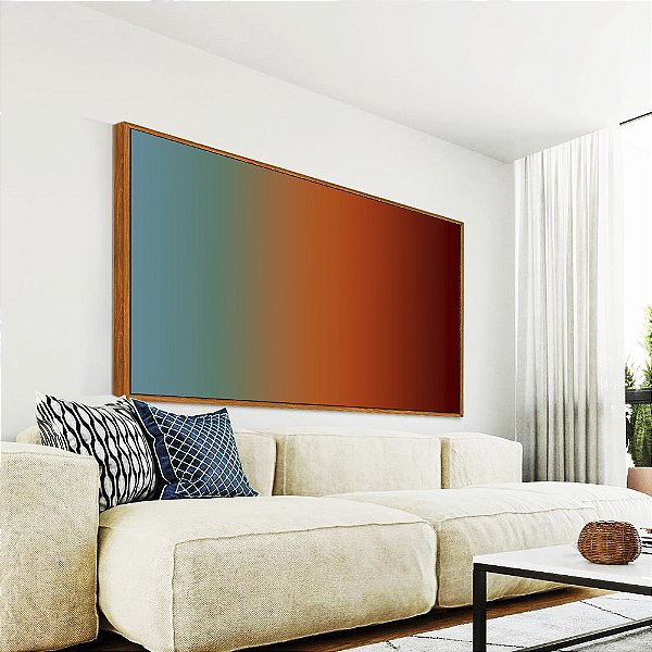 Quadro Horizontal Abstrato Degradê Azul Petróleo Caramelo e Bordô Canvas Moldura