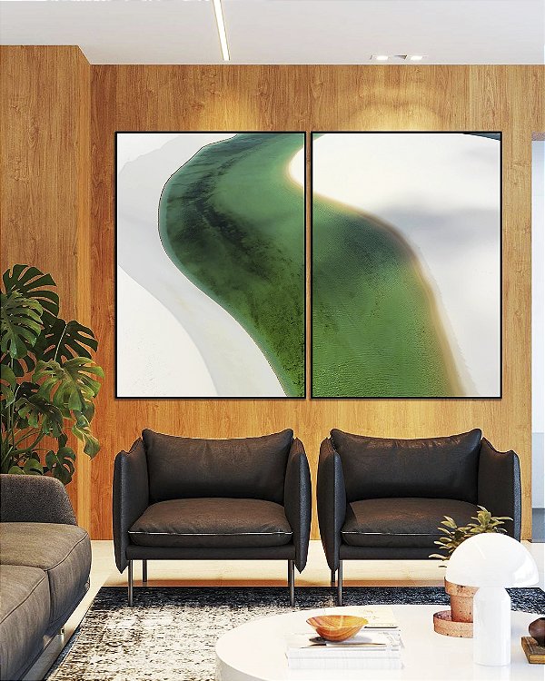Duo de Quadros Mar Turquesa Dunas de Areia Branca Natureza Canvas Moldura
