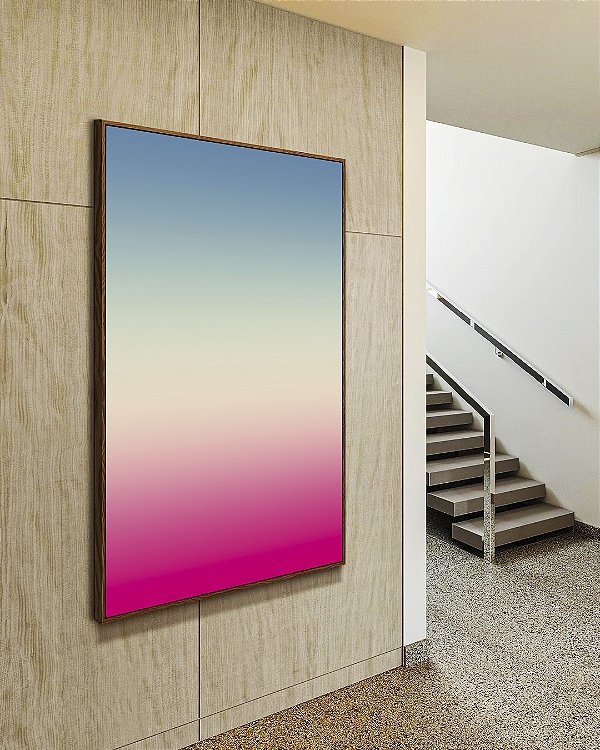 Quadro Vertical Degradê Rosa Choque Areia Azul Canvas Moldura