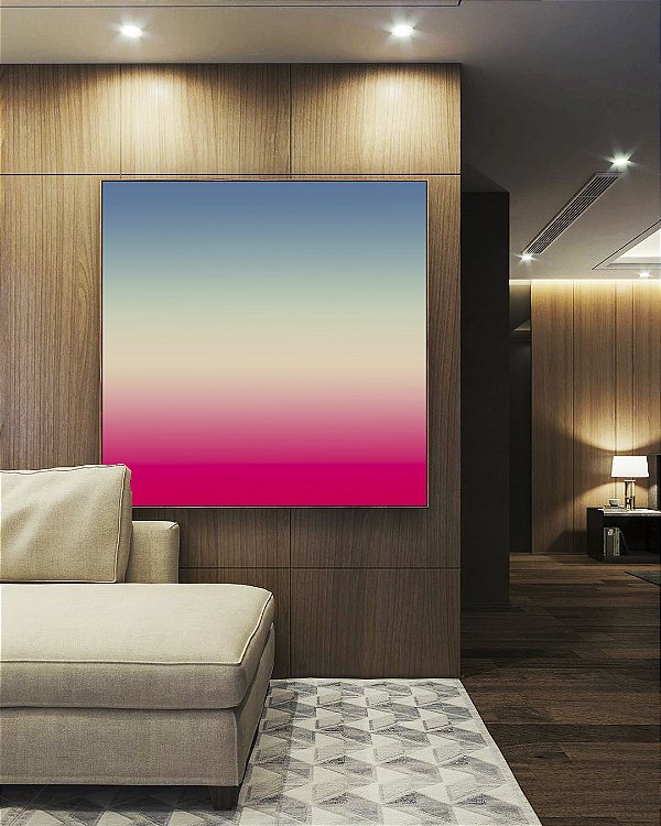 Quadro Quadrado Degradê Rosa Choque Areia Azul Canvas Moldura