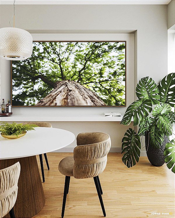 Quadro Horizontal Árvore Folhas Verdes e Tronco Paisagem Canvas Moldura