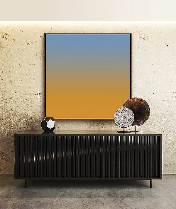 Quadro Quadrado Abstrato Degradê Laranja Tangerina Azul Canvas Moldura