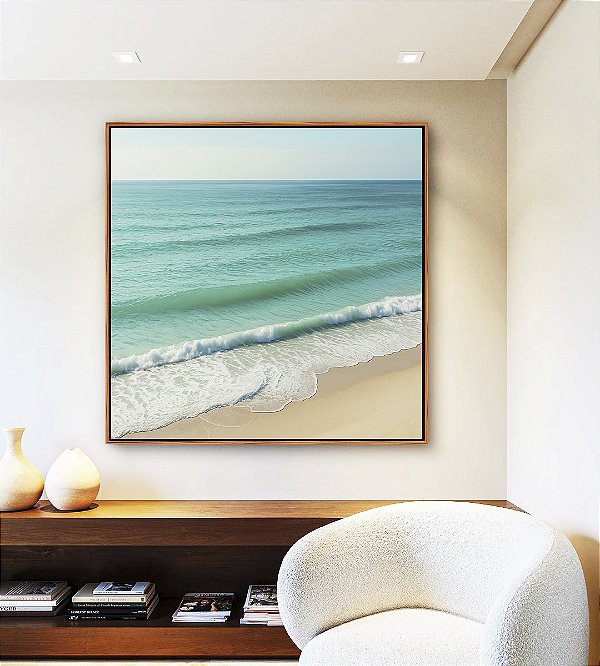 Quadro Quadrado Praia de Mar Calmo Turquesa Natureza Canvas Moldura