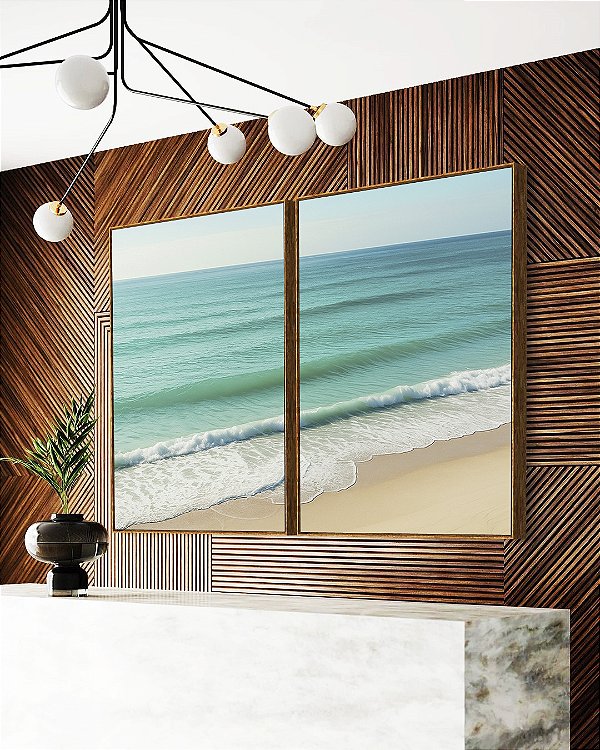Duo de Quadros Praia de Mar Calmo Turquesa Natureza Canvas Moldura