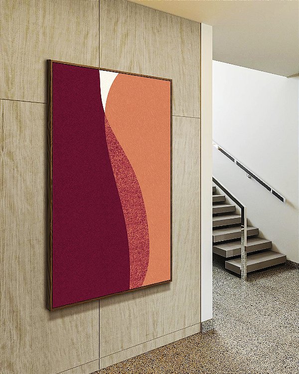 Quadro Vertical Abstrato Vermelho Carmim Rosa Salmão Minimalista Canvas Moldura