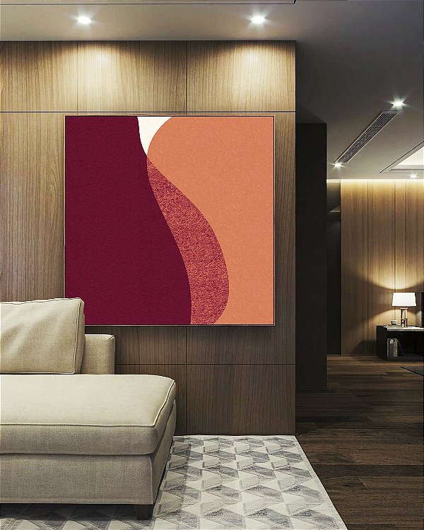 Quadro Quadrado Abstrato Vermelho Carmim Rosa Salmão Minimalista Canvas Moldura