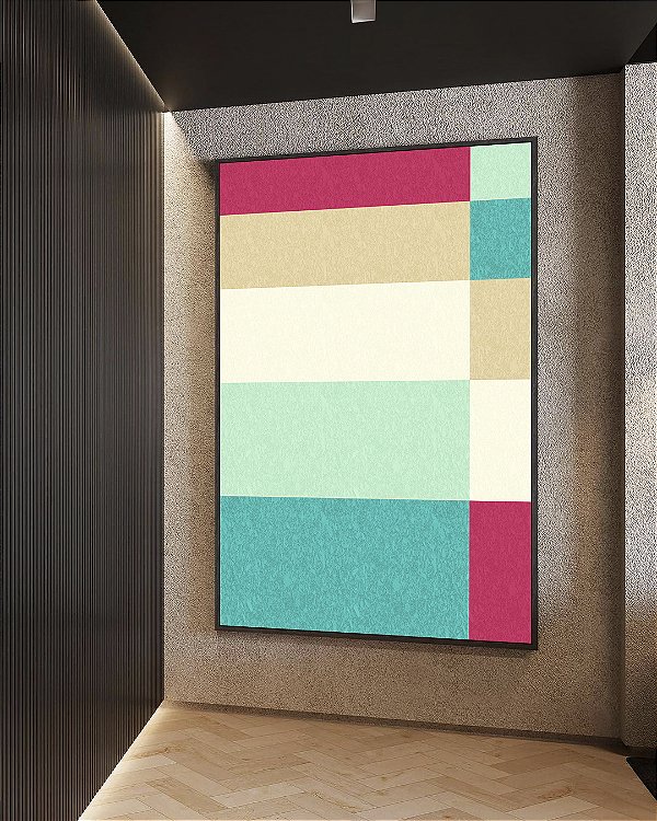 Quadro Vertical Abstrato Geométrico Listras Rosa Turquesa Canvas Moldura