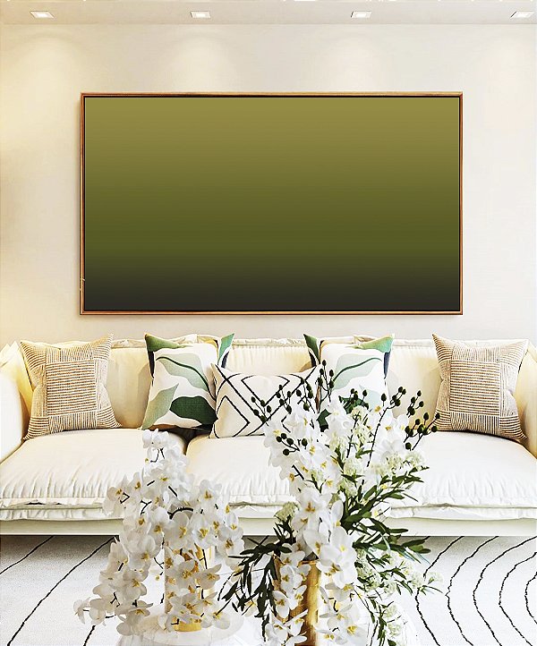 Quadro Horizontal Abstrato Degradê Verde Oliva Canvas Moldura