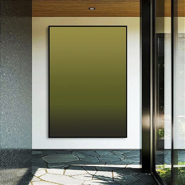 Quadro Vertical Abstrato Degradê Verde Oliva Canvas Moldura