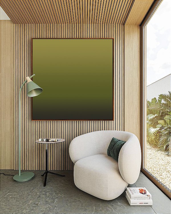 Quadro Quadrado Abstrato Degradê Verde Oliva Canvas Moldura