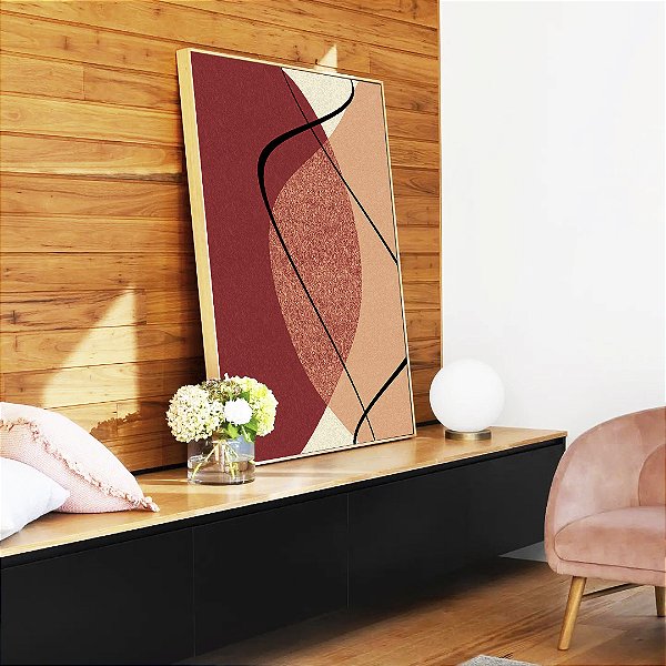 Quadro Vertical Abstrato Minimalista Rosa Vermelho Telha Canvas Moldura