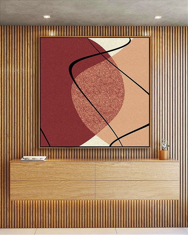 Quadro Quadrado Abstrato Minimalista Rosa Vermelho Telha Canvas Moldura