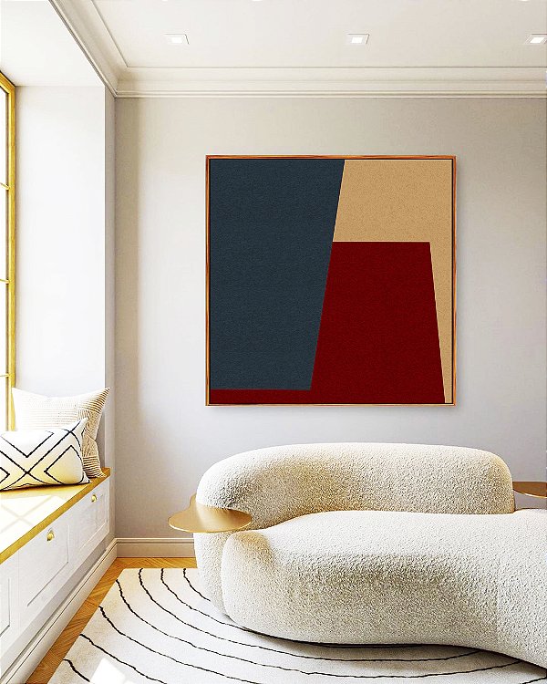 Quadro Quadrado Abstrato Geométrico Minimalista Azul Vermelho Canvas Moldura