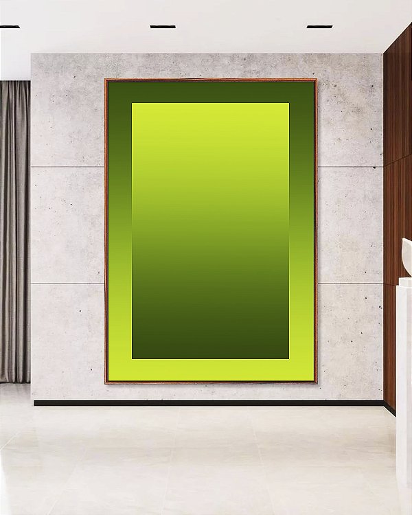 Quadro Vertical Abstrato Degradê Margem Tons de Verde Canvas Moldura