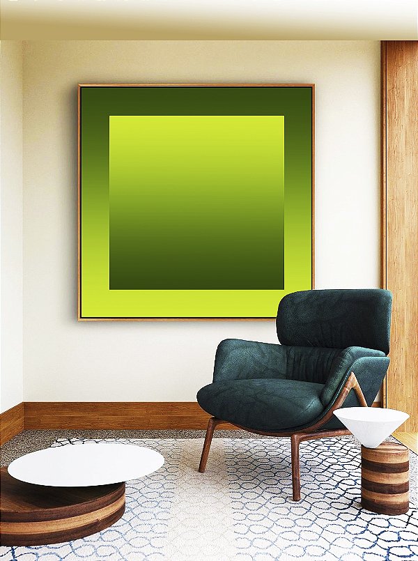 Quadro Quadrado Abstrato Degradê Margem Tons de Verde Canvas Moldura