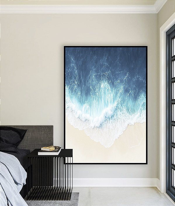 Quadro Vertical Praia de Mar Azul Intenso Natureza Canvas Moldura