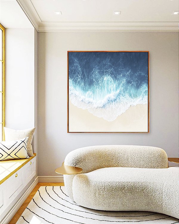 Quadro Quadrado Praia de Mar Azul Intenso Natureza Canvas Moldura