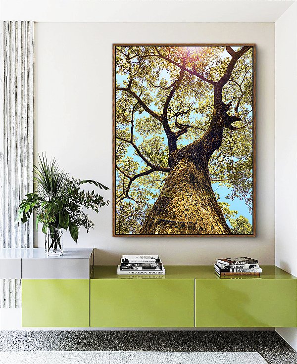 Quadro Vertical Árvore Galhos Céu Turquesa Claro Natureza Paisagem Canvas Moldura