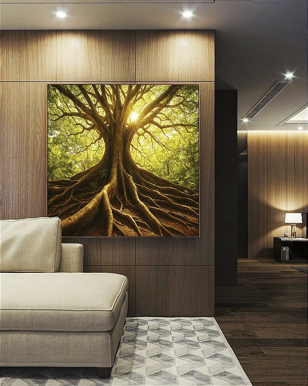 Quadro Quadrado Árvore Folhas Verdes Paisagem Natureza Canvas Moldura