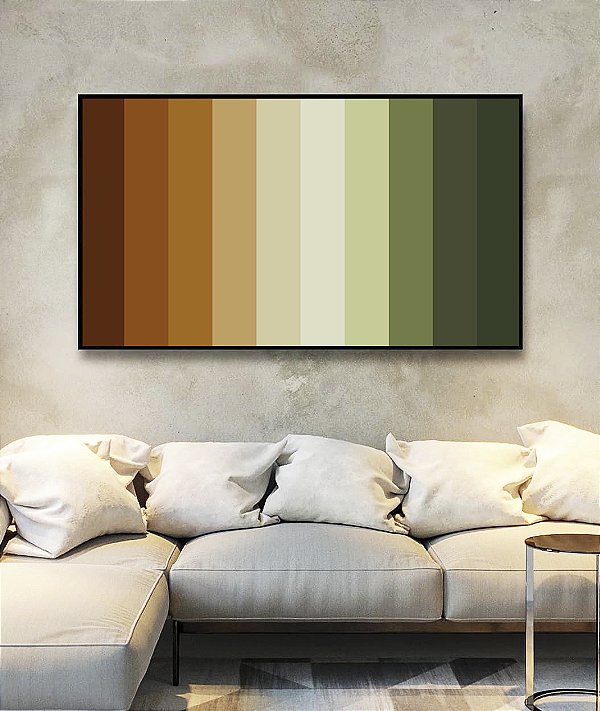 Quadro Horizontal Abstrato Degradê Geométrico Marrom Terra Verde Oliva Canvas Moldura