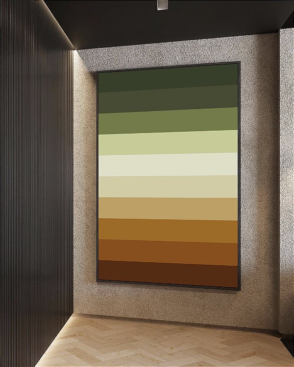 Quadro Vertical Abstrato Degradê Geométrico Marrom Terra Verde Oliva Canvas Moldura