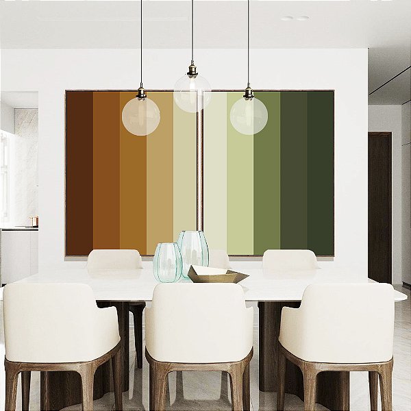 Duo de Quadros Abstrato Degradê Geométrico Marrom Terra Verde Oliva Canvas Moldura