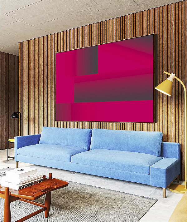Quadro Horizontal Abstrato Mosaico Geométrico Degradê Rosa Canvas Moldura