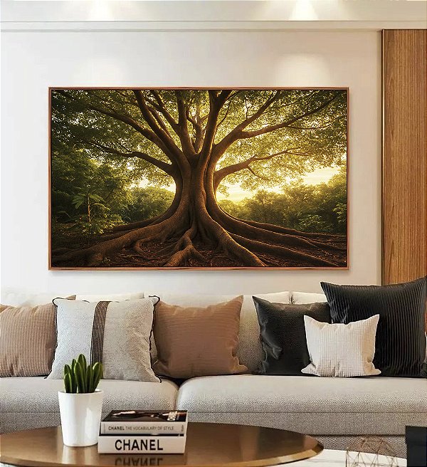 Quadro Horizontal Árvore em Floresta e Luzes do Sol Natureza Canvas Moldura