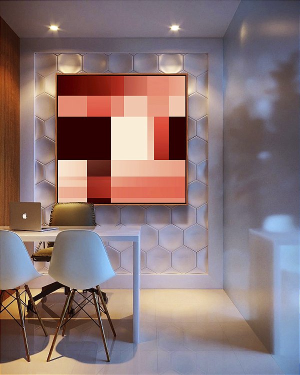 Quadro Quadrado Abstrato Geométrico Degradê Rosa Marrom Canvas Moldura