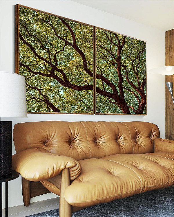 Duo de Quadros Copa de Árvore Céu Azul Turquesa Natureza Canvas Moldura