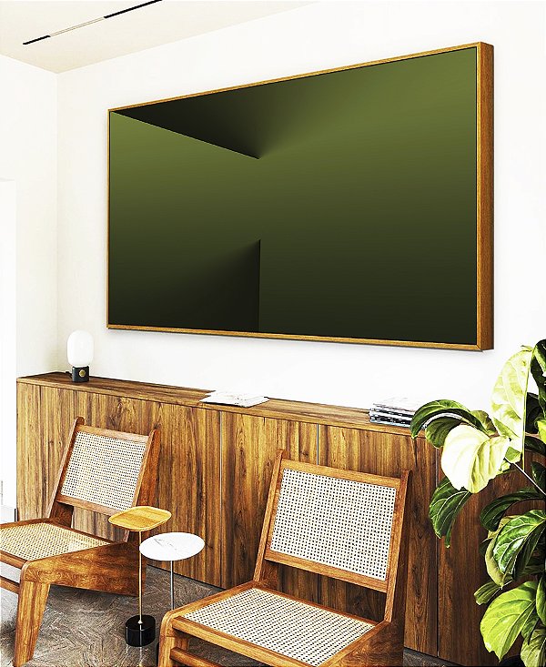 Quadro Horizontal Abstrato Degradê Tons de Verde Efeito Canvas Moldura