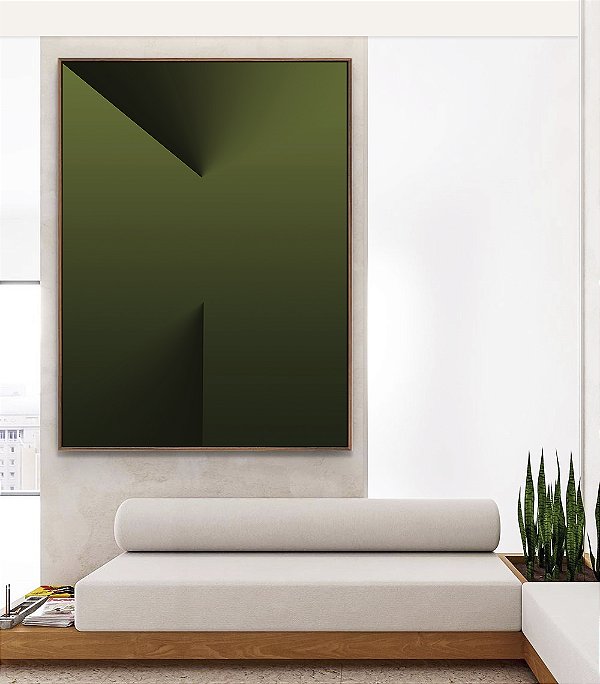Quadro Vertical Abstrato Degradê Tons de Verde Efeito Canvas Moldura