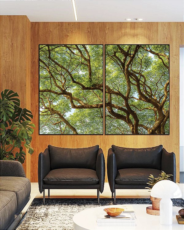 Duo de Quadros Copa de Árvore Natureza Paisagem Canvas Moldura