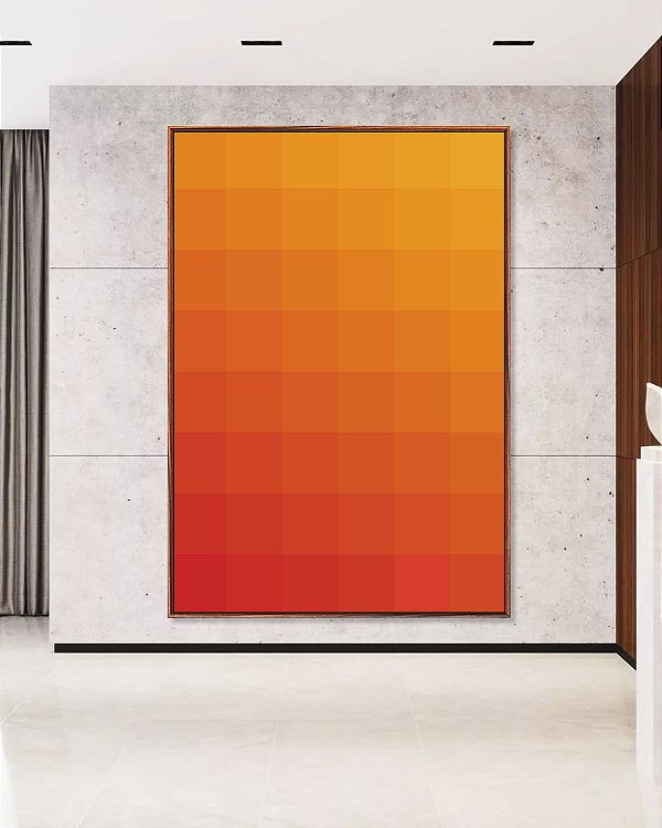 Quadro Vertical Abstrato Geométrico Degradê Laranja Amarelo Canvas Moldura