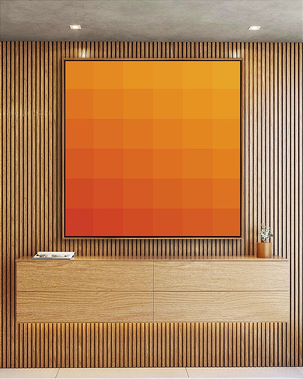 Quadro Quadrado Abstrato Geométrico Degradê Laranja Amarelo Canvas Moldura