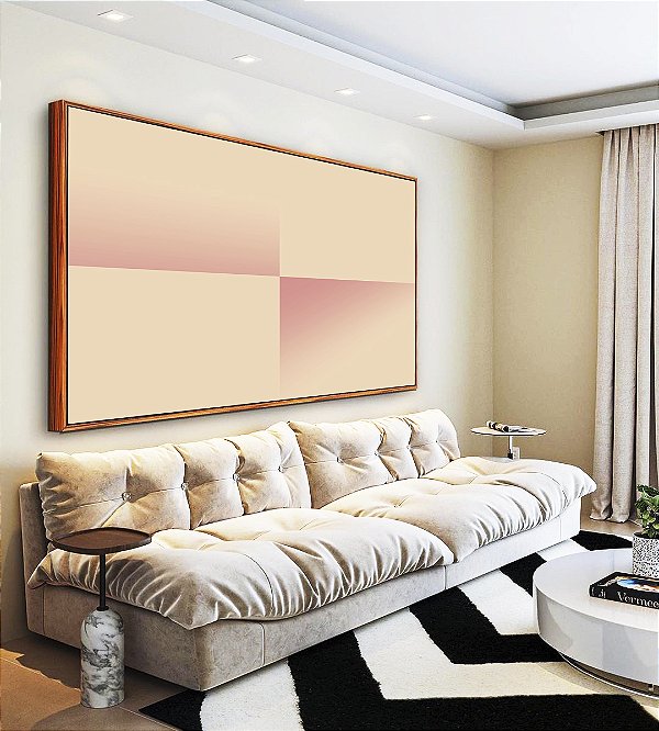Quadro Horizontal Abstrato Geométrico Degradê Tons de Rosa Canvas Moldura