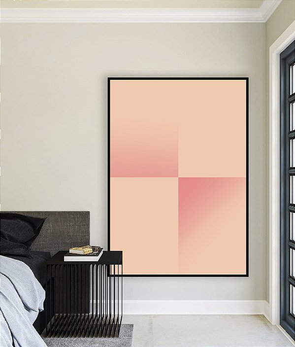 Quadro Vertical Abstrato Geométrico Degradê Tons de Rosa Canvas Moldura