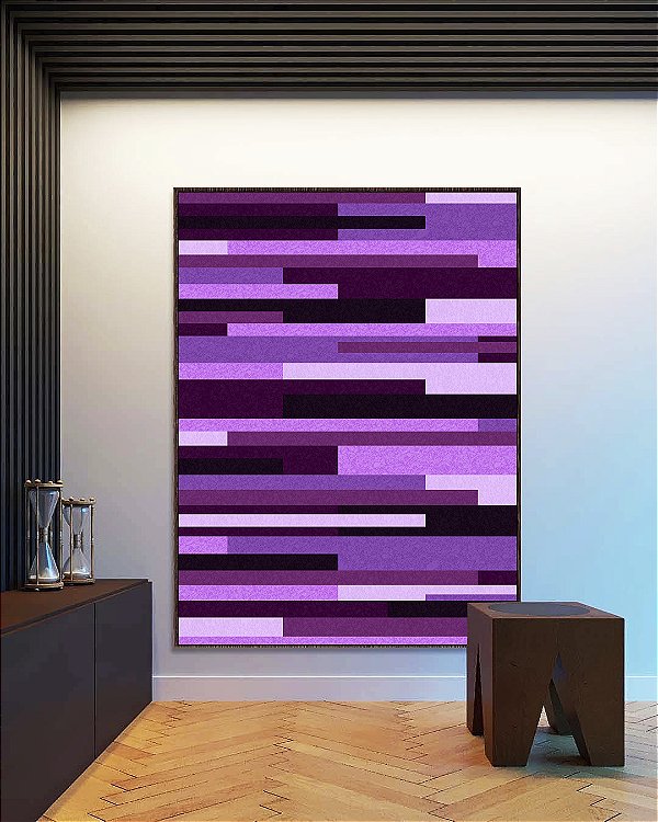 Quadro Vertical Abstrato Mosaico Geométrico Listras Rosa Roxo Lilás Canvas Moldura