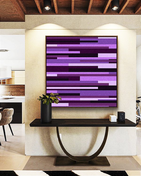 Quadro Quadrado Abstrato Mosaico Geométrico Listras Rosa Roxo Lilás Canvas Moldura