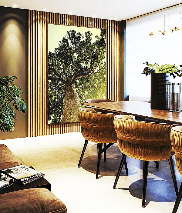 Quadro Vertical Natureza Árvore Luzes do Sol Paisagem Canvas Moldura