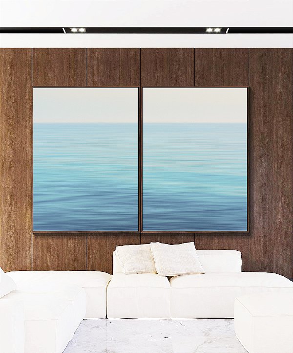 Duo de Quadros Mar Azul Claro e Calmo Natureza Canvas Moldura