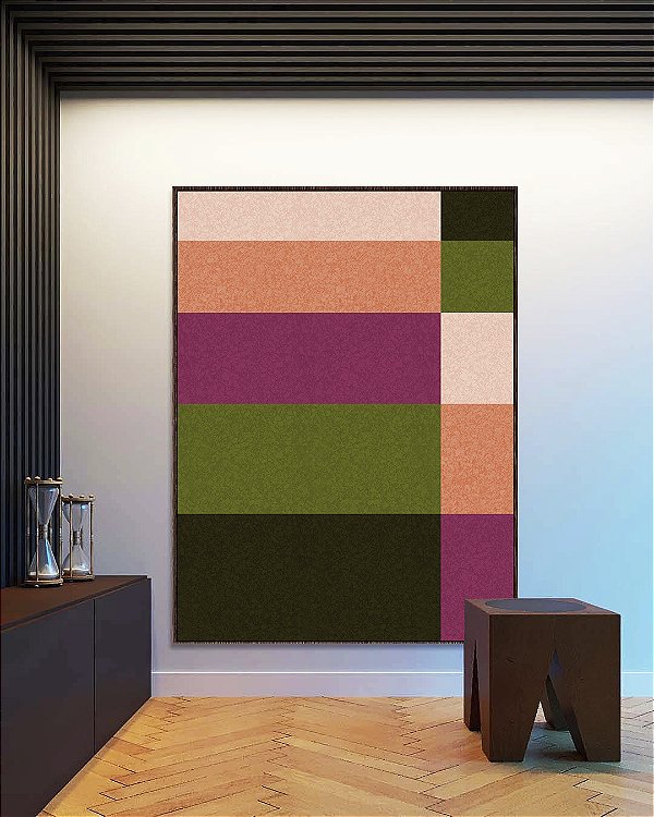 Quadro Vertical Abstrato Geométrico Listras Rosa Verde Canvas Moldura