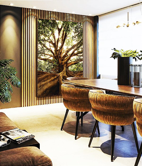 Quadro Vertical Árvore Folhas e Raízes Sol Natureza Canvas Moldura