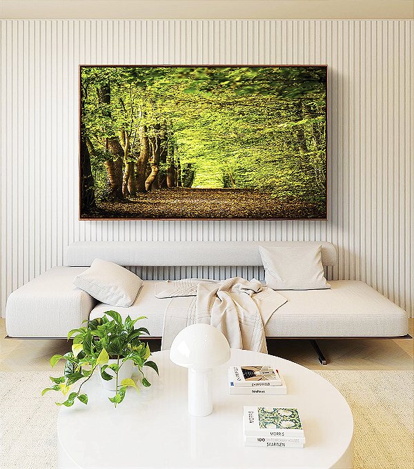Quadro Horizontal Caminho Entre Árvores Floresta Natureza Canvas Moldura