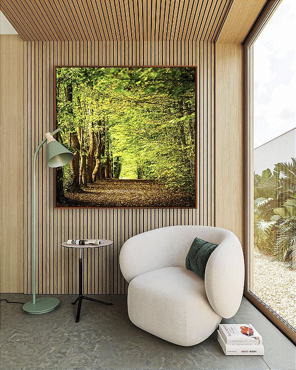 Quadro Quadrado Caminho Entre Árvores Floresta Natureza Canvas Moldura