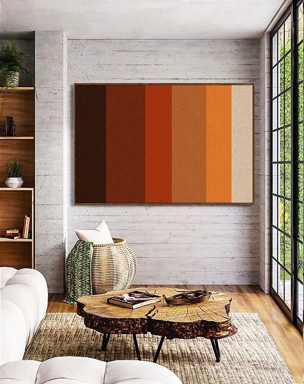 Quadro Horizontal Abstrato Geométrico Degradê Marrom Laranja Canvas Moldura